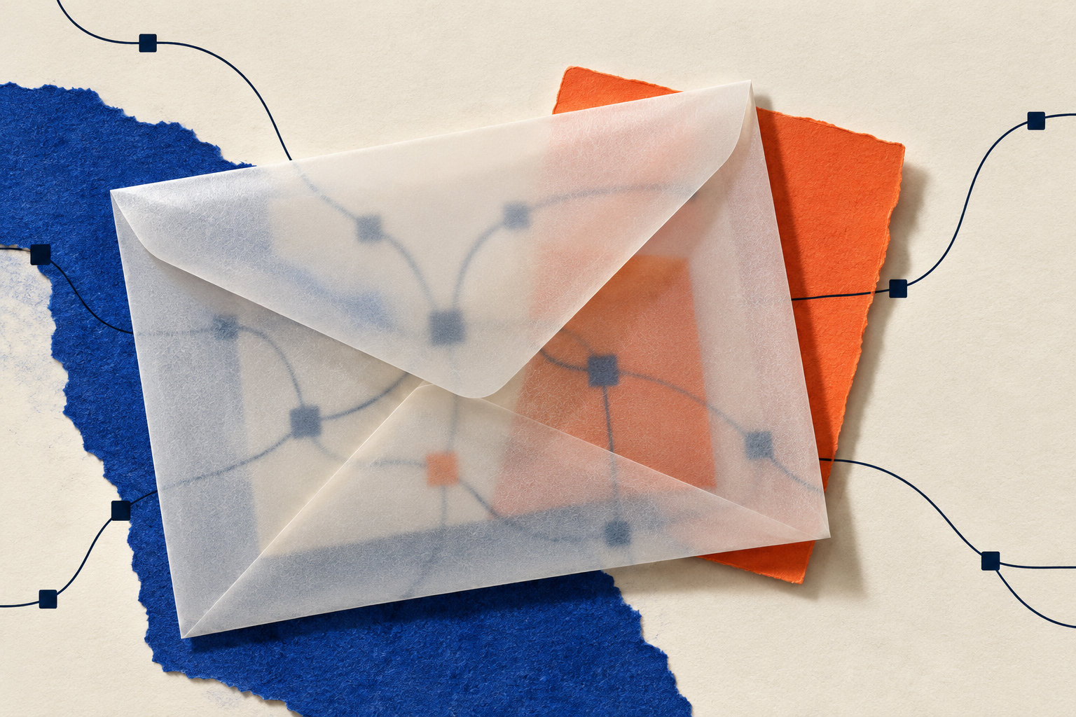 Translucent paper encloses an inner network while connections remain visible outside.